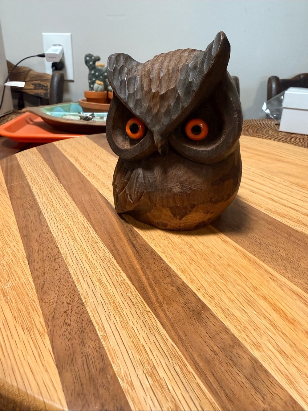 Vintage Kadian Crafts Wood Owl Carving